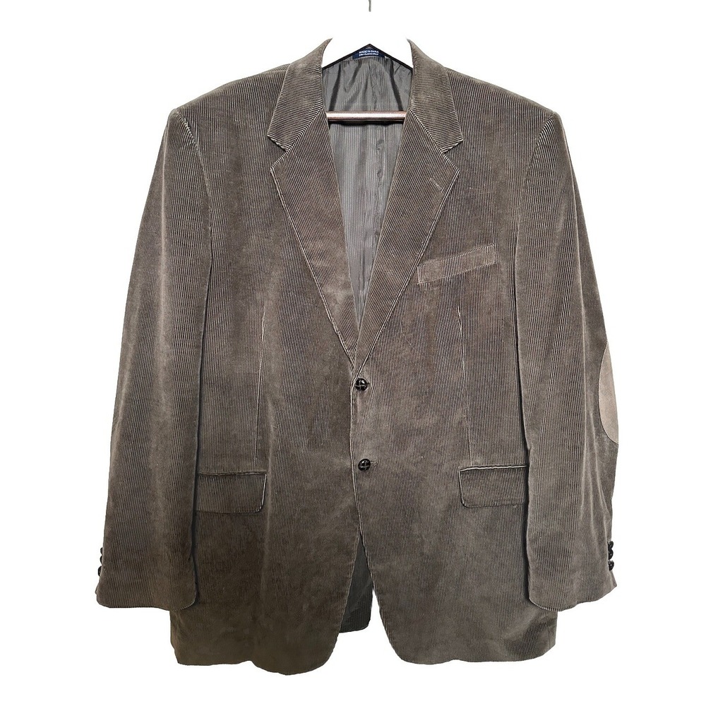 RBM Collection Brown Corduroy Men's Sports Coat Size 46L Elbow Patches Blazer
